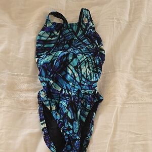 Speedo Blue and Black Racerback One Piece Swimsuit